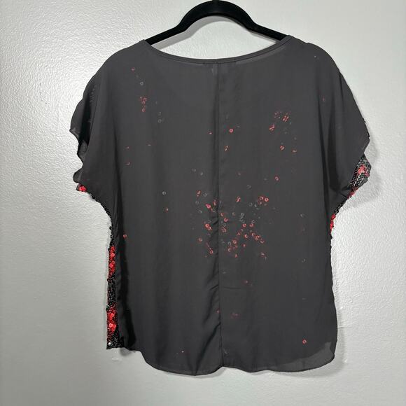 Body Central Women's Red & Black Chevron Sequin Top - Size Medium - Maximalist - Picture 5 of 5